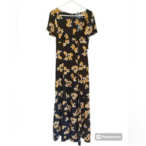 NWT ModCloth Floral V-neck Maxi Dress Flutter Cap Sleeves Zip Back